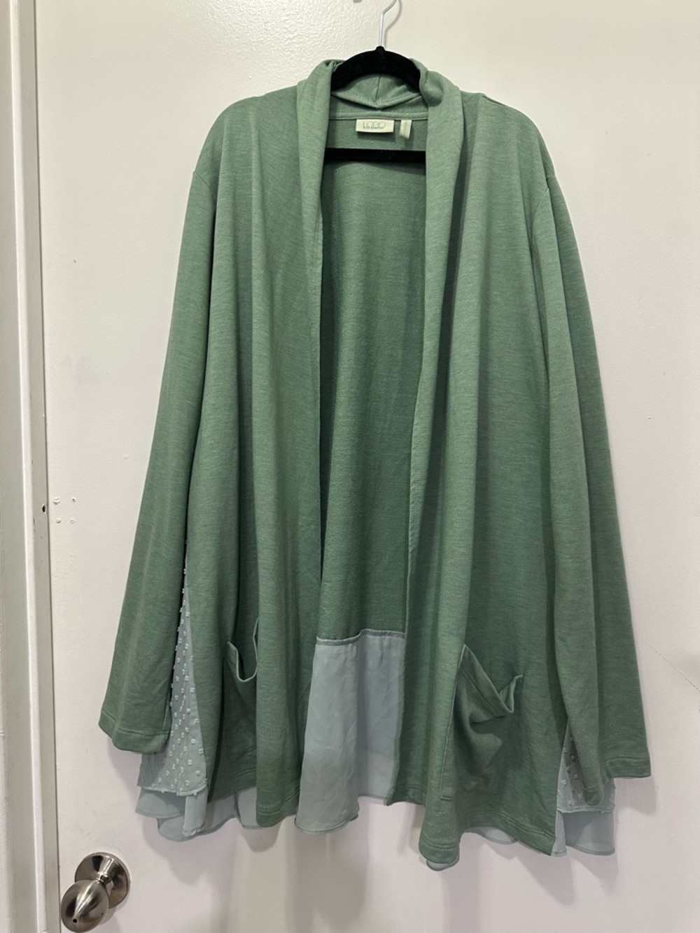 LOGO by Lori Goldstein Open Cardigan Sweater Swiss Dot Sz M